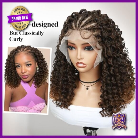 Synthetic Water Wave Lace Front Wig with Braided Cornrows, Glueless Knotless main image 4